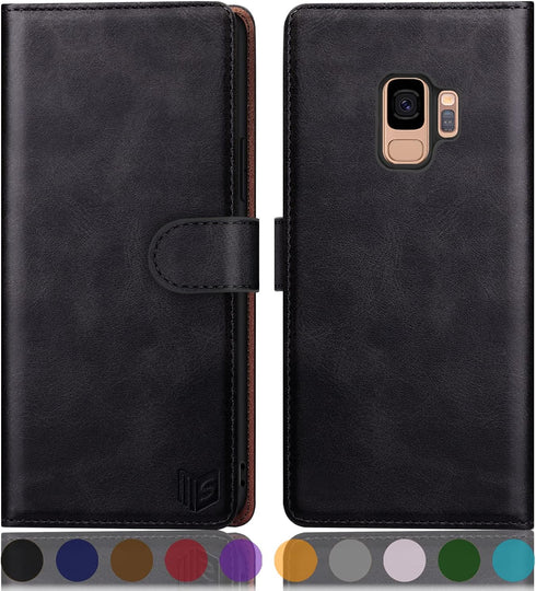 SUANPOT Leather Wallet Case for Samsung Galaxy S9 5.8" (Non S9+) - RFID Blocking Credit Card Holder, Shockproof Flip
