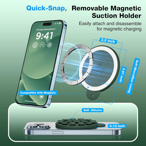 HSAOHD Magnetic Suction Cup Phone Mount, Compatible with MagSafe, Silicone Octo Cup Buddy Sticky Grip Holder for iPhone