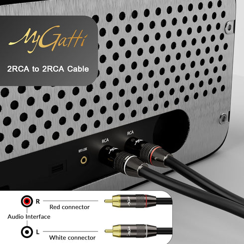 RCA Cable 3 FT, 2RCA to 2RCA Stereo Audio Cable, Zinc Alloy Shells, Oxygen-Free Copper, Gold-Plated Plugs