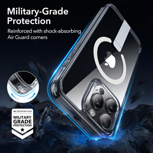 ESR Clear Case for iPhone 15 Pro Max, Compatible with MagSafe, Fully Adjustable Flickstand, Military-Grade Drop