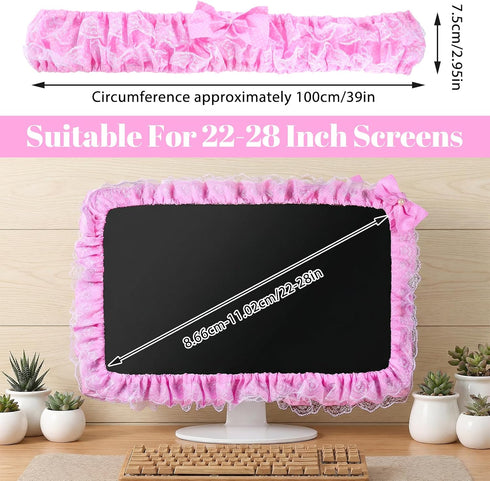 Macuezu 22"-28" Cute Monitor Cover, Lovely Computer Monitors Covers with Bow-Knot, Pink Computer Monitor Decor, Dust