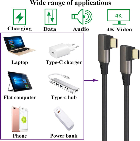 Right Angle USB C to USB C 3.1 Gen 2 Cable (3A) - Fast Charging for Google Pixel 4, Samsung Galaxy Note 10, MacBook