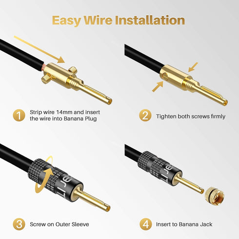 GearIT Banana Plugs for Speaker Wire, 6 Pairs, 12 Pieces, 24K Gold Plated Connectors for 12 AWG to 20 AWG