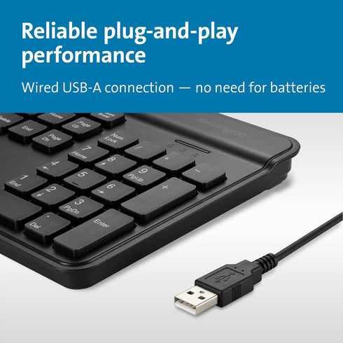 Kensington Simple Solutions Wired Keyboard TAA-Compliant (K55113US), Black Color