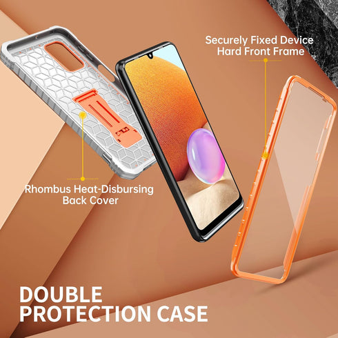 FITO Dual Layer Shockproof Case for Samsung Galaxy A32 5G, with Screen Protector, Built-in Kickstand, Orange
