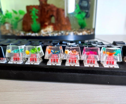 Custom Resin Artisan Escape Keycaps (OEM, R4) for Cherry MX Gaming Mechanical Keyboards, Transparent Flower