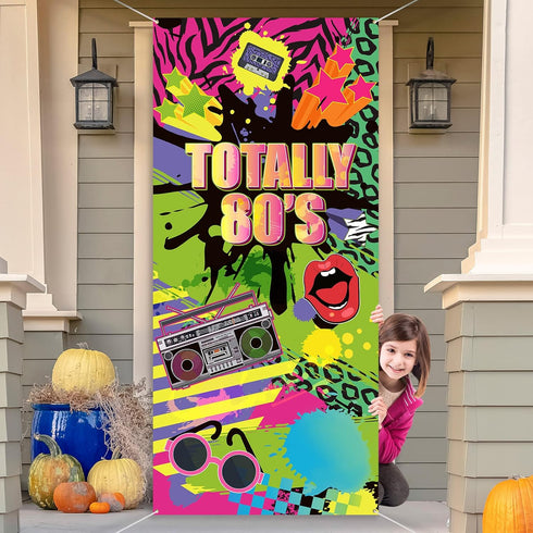 Totally 80's Door Cover - Large Fabric 80's Hip Hop Sign Graffiti Backdrop, Party Retro Decoration Banner for Theme