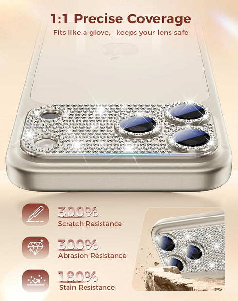 17 17 Goton for iPhone Pro Max Camera Lens Protector Diamond Bling- Not Easy to Fall, Strong Adsorption, Glitter Metal