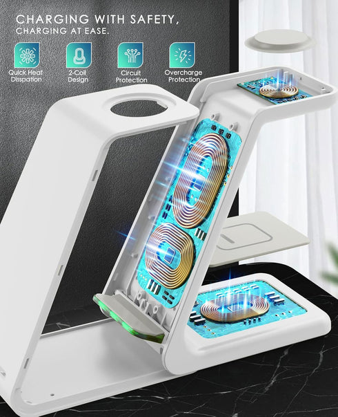 Wireless Charging Station - 3 in 1 Fast Desk Charging Station for iPhone 15/14/13/12/11 Pro Max/X/Xs Max/8/8 Plus,
