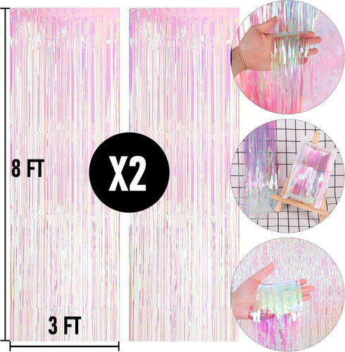 Dazzle Bright 2 Pack Backdrop Curtain, 3FT x 8FT Metallic Tinsel Foil Fringe Curtains for Baby Shower Party Background