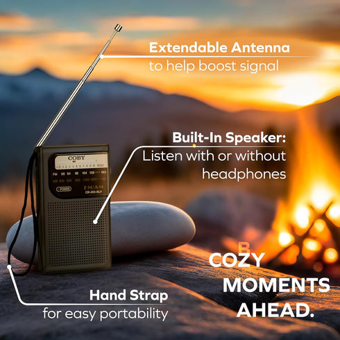 Coby Portable AM/FM Radio, Retro Pocket Radio for Indoor/Outdoor Use, Emergency-Preparedness Essential, 800-Hour