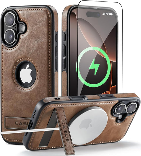 C Casus Casus for iPhone 17 Case with MagSafe, Slim Kickstand Vegan Leather Protective