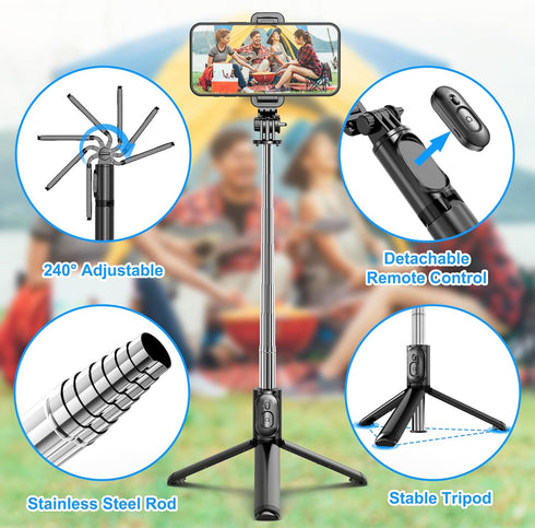 SelfieShow Selfie Stick, Extendable Selfie Stick Tripod with Wireless Remote and Tripod Stand, Portable, Lightweight, Compatible with iPhone 15 14 13 12 Pro Xs Max X 8Plus, Samsung Smartphone and More