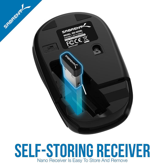 Mini Travel Wireless Mouse 2.4GHz with Nano Receiver (SABRENT MS-WSML)