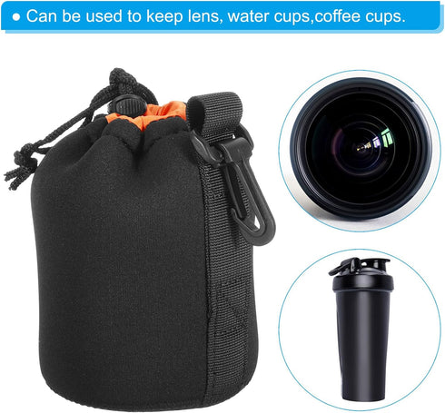 PATIKIL Camera Lens Bag, 3.5" IDx5.5 H Drawstring Pouch with Thick Neoprene, Lens Case for DSLR, Water Coffee Cups,