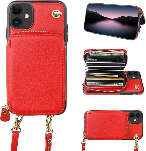 Bocasal Crossbody Wallet Case for iPhone 11, RFID Blocking Leather Purse Case with