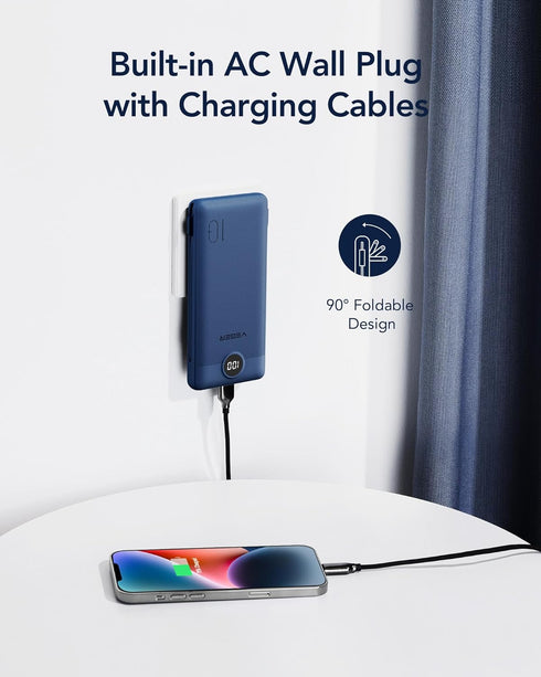 VEGER Portable Charger for iPhone with Built-in Cables and Wall Plug, 10000mAh Slim Fast Charging Power Bank