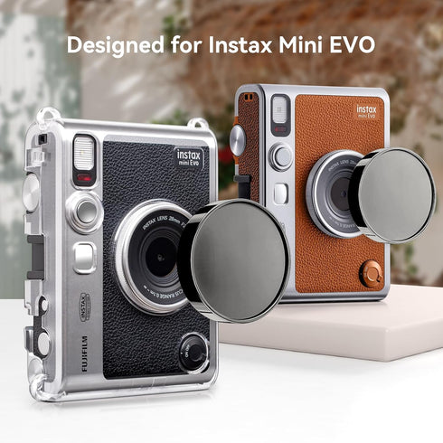 MUZIRI KINOKOO Lens Cap for Fuji Instax Mini EVO Instant Camera, Premium Plastic Mini EVO Lens Cover in Flocking Internal with Anti-Loss Rope - Black
