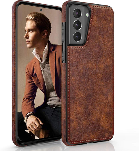 LOHASIC Case for Galaxy S21 5G, Premium Leather Rugged Bumper, Shockproof Full Body Cover for Men, Women - Brown
