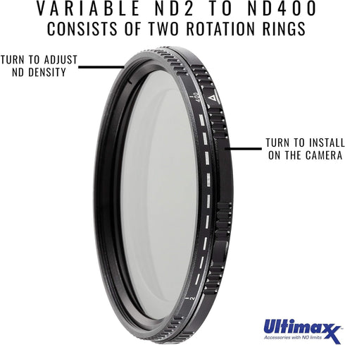 Ultimaxx 46mm ND Filter, 46mm ND2-ND400 Fader Variable Neutral Density Adjustable Optical Glass