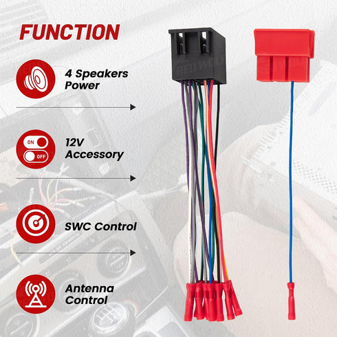 2008-2010 2010-2013 2009-2010 RED WOLF Car ISO Radio Wiring Harness w/Connector Butt for Select Hyundai Elantra Santa
