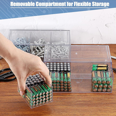 2 Pack 9V, 2-Drawer Common BTSKY Clear Acrylic Battery Storage Organizer for AA, AAA, C, D Batteries, Storage Box