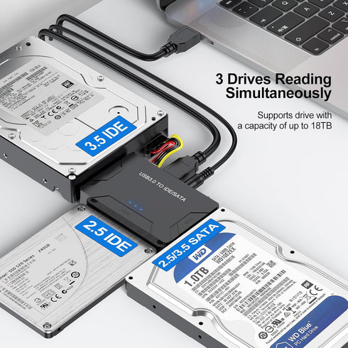 FEMORO Hard Drive Reader IDE SATA to USB 3.0 Adapter, External Data Recovery Converter Kit for IDE Drive and SATA