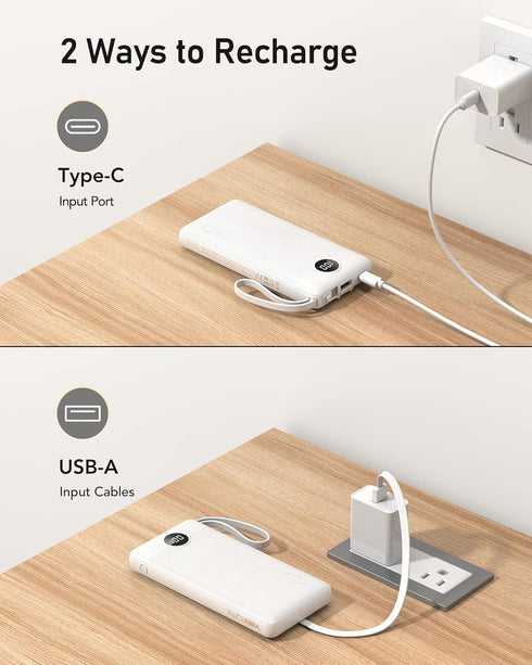 VEEKTOMX Portable Charger with Built-in Cables, 10000mAh Power Bank for iPhone, Slim Fast Charge USB C Battery Pack,