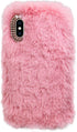 Plush Case for iPhone 6/iPhone 6S Rabbit Fur Case,LCHDA Apple iPhone 6 6S Bunny Furry Fluffy Fuzzy Phone Case for Girls Cute Winter Warm Hair Soft TPU Back Case Cover with Luxury Diamond Bowknot-Pink