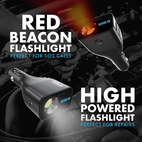 Rescue A6 Emergency 6-in-1 Car Crash Safety Device, USB Car Charger, Window Breaker, Seat Belt Cutter, 2200mAh Power