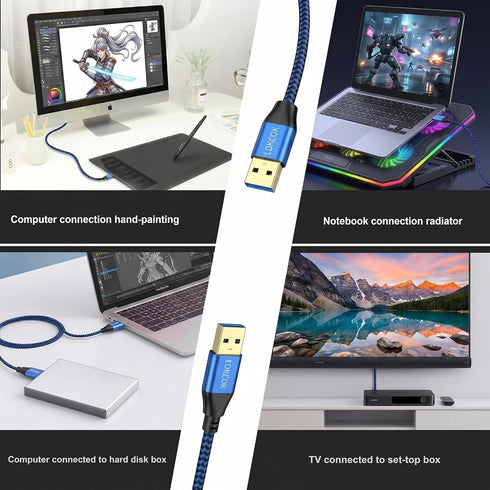 LDKCOK 15FT, 3.0 Set-Top USB to USB Cable Durable Braided USB Male to Male Type A to Type A Data Transfer Cable