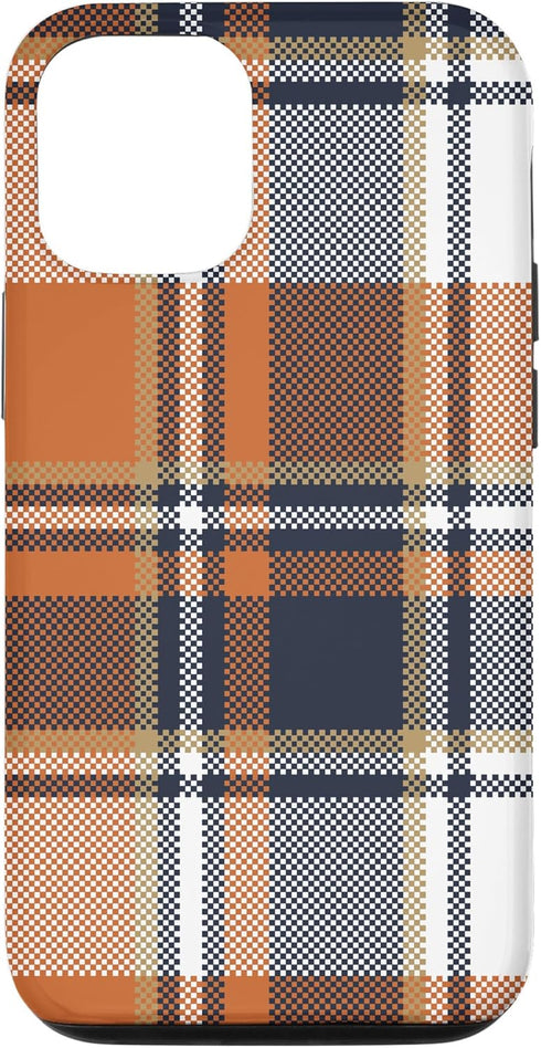 Navy Black and Orange Plaid Halloween Case for iPhone 12/12 Pro, Fall Autumn Pumpkins Design