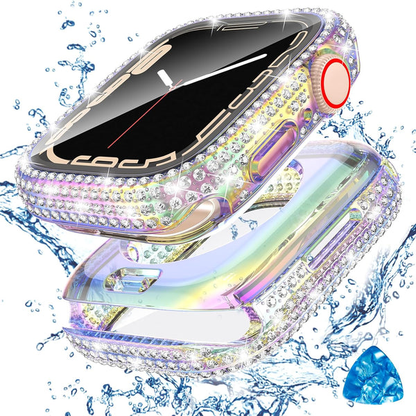 Tensea 2 in 1 Waterproof Apple Watch Screen Protector Case - Series 9 8 7 45mm Hard Diamond Bumper with Glass Film