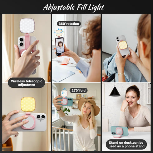 cocobeen 5 Magnetic Selfie Light for Phone: Led Mode with Mirror Compatible for iPhone & Android - Rechargeable