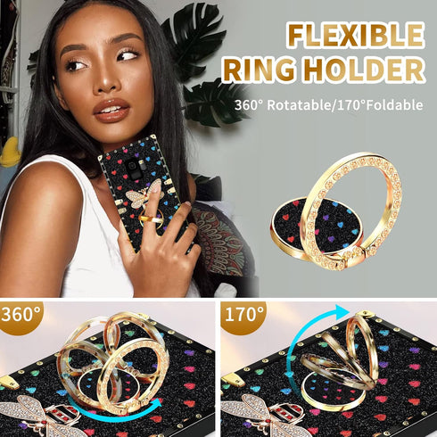 Loheckle Samsung Galaxy S9 Case for Women, Designer Square Case with Ring Stand Holder and Lanyard, Stylish Bees Luxury