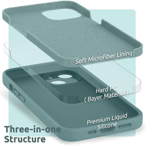 SURPHY Compatible with iPhone 13 Case, Liquid Silicone Phone Case with Screen Protector, Cactus Green 6.1 inch 2021