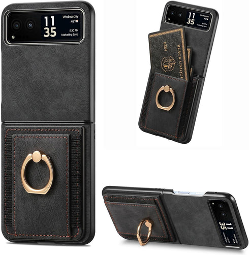 Asuwish Motorola Razr 2023 Case, Card Slot Magnetic Back Case with Ring Holder, Kickstand for Razr 40 Gen 3