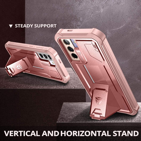 Dexnor Case for Samsung Galaxy S21, Built-in Screen Protector and Kickstand, Heavy Duty Shockproof Cover, Rose Gold