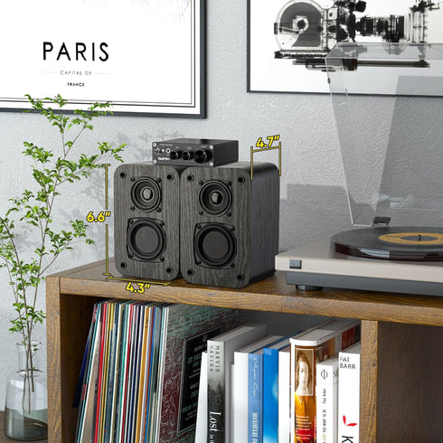 Passive Bookshelf Speakers for Home Theater Surround Sound, Classic Wood Grain for Record Player/Computer/TV, Wall