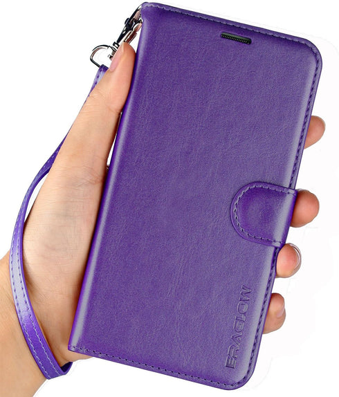 Samsung Galaxy S9 Wallet Case - Purple, with Card Slots & Kickstand