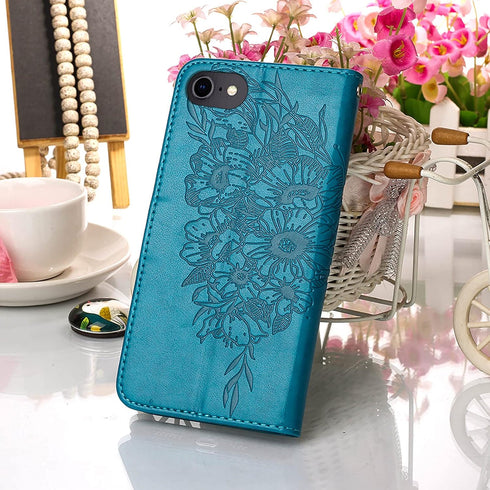iPhone SE 2022/SE 2020 Case, 6/6S/7/8 Wallet Case | Butterfly Floral Embossed Leather Protective Flip Cover with Card
