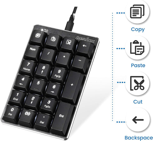 Perixx PERIPAD-303B, Backlit Mechanical Numeric Keypad, USB Office Shortcut Keys, Full Size 22 Keys