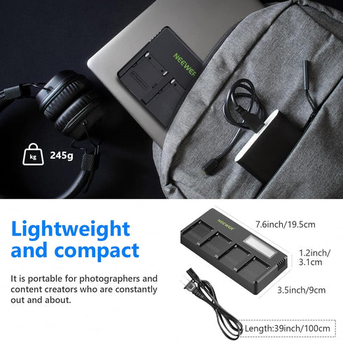 Neewer 4-Channel NP-F Battery Charger with LCD Screen & Power Adapter, Compatible with Sony NP-F550 F570 F750 F770