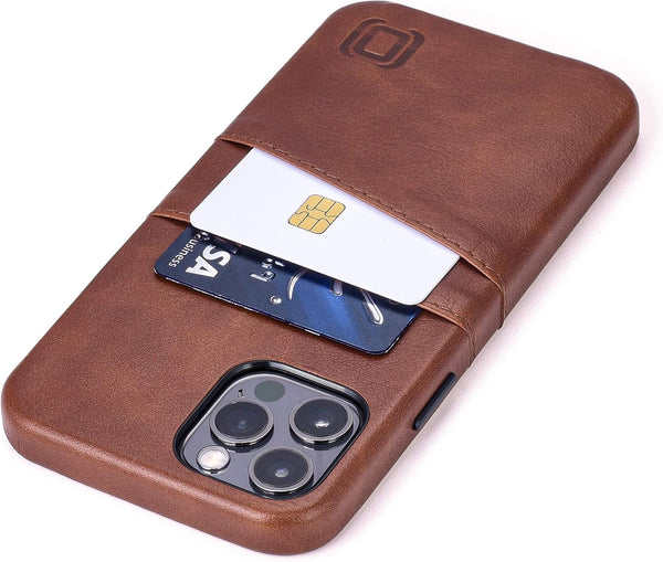 Dockem Wallet Case for iPhone 12 & 12 Pro, Built-in Metal Plate for Magnetic Mounting, 2 Credit Card Holders (Brown)
