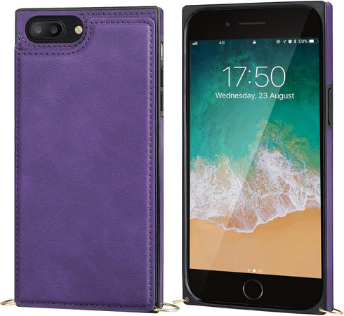 Bocasal Crossbody Wallet Case for iPhone 7 Plus/8 Plus, Credit Card Holder, PU Leather, 5.5 inch (Purple)