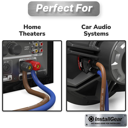 InstallGear 14 Gauge Speaker Wire Cable 100 ft, 14 AWG True Spec Soft Touch Cables for Car Audio, Stereos & Home Theater
