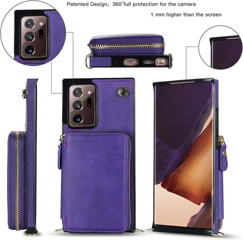 Asuwish Samsung Galaxy Note 20 Ultra 5G Wallet Case, Leather Cover with Zipper Slot, Screen Protector, Purple.