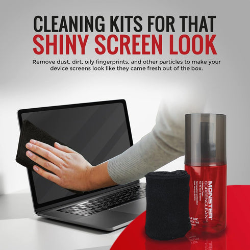 Monster 2 oz. Spray Screen Cleaner Kit with Microfiber Cloth for Electronic Devices – Ideal for LED, LCD, OLED, Smart TV, Computer Monitors, Laptops, iPad, and iPhone Screens
