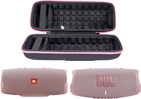 co2CREA Hard Travel Case replacement for JBL Charge 4 / replacement for JBL Charge 5 Waterproof Bluetooth Speaker (Black Case + Pink Zipper)