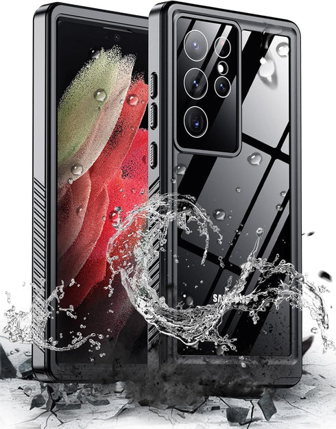 Hualele Waterproof Case for Galaxy S21 Ultra, Built-in Lens & Screen Protector, Rugged Heavy Duty Shockproof IP68